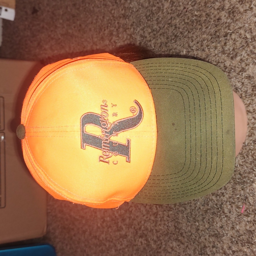 Vtg Remington Country Hat Adjustable Strapback Blaze Orange Hunter Rifle Firearm